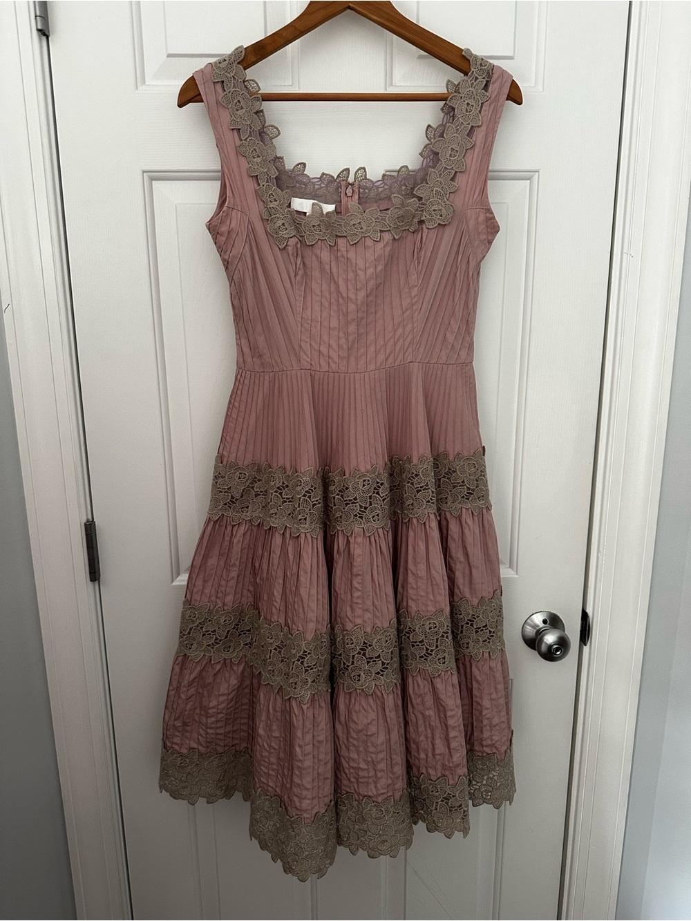 Vintage Jill Stuart Mauve Dusty Rose Pleated Lace Mini Dress Coquette Romantic 6